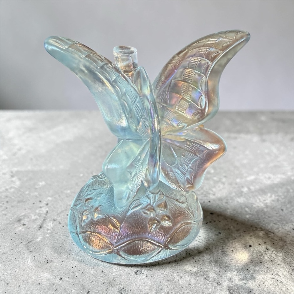 Vintage Fenton Iridescent Glass Butterfly on Branch Ring Holder 1980s - Picture 5 of 12